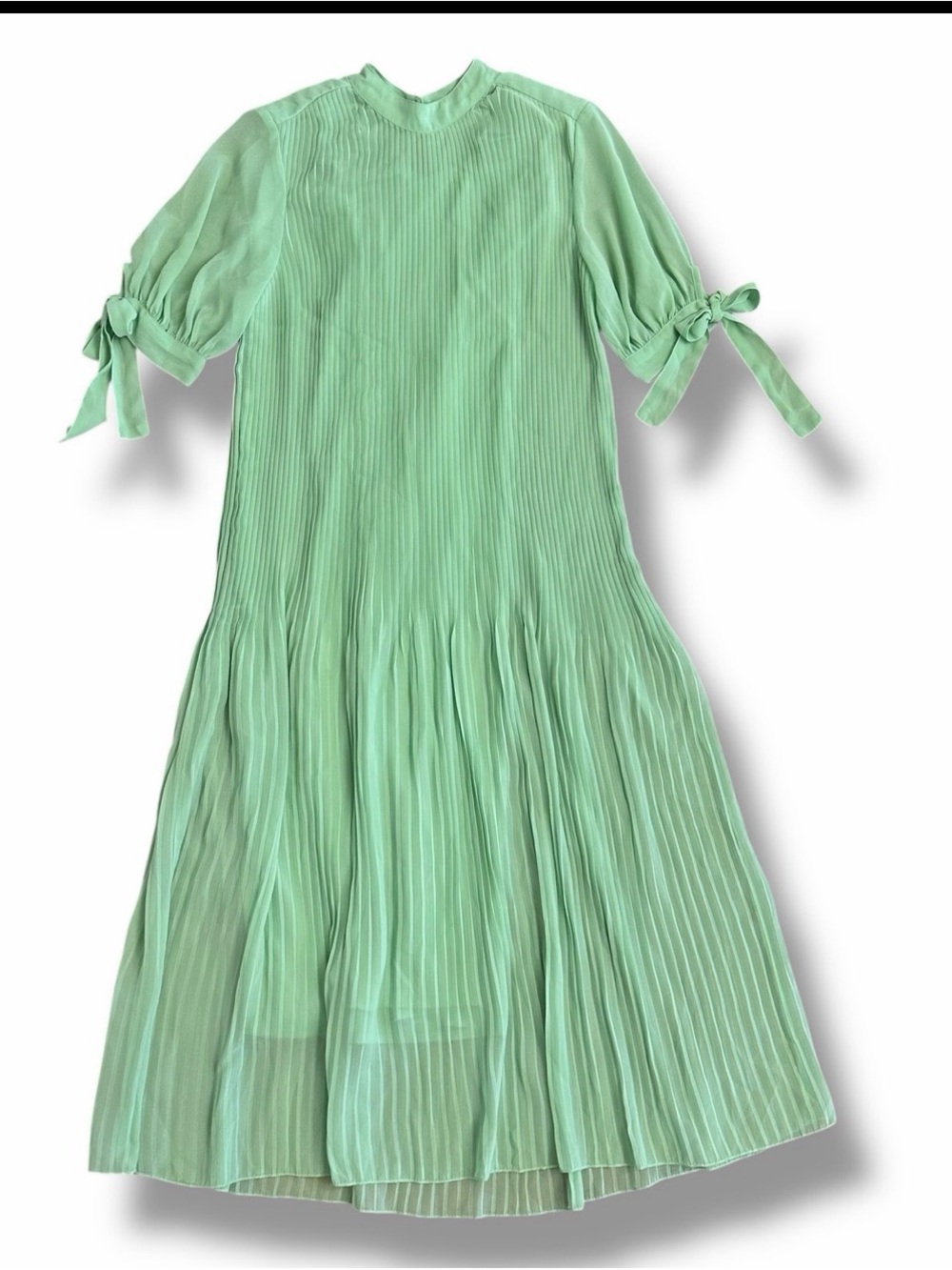 ASOS Mint Green Pleated Midi Dress with Tie Sleeves